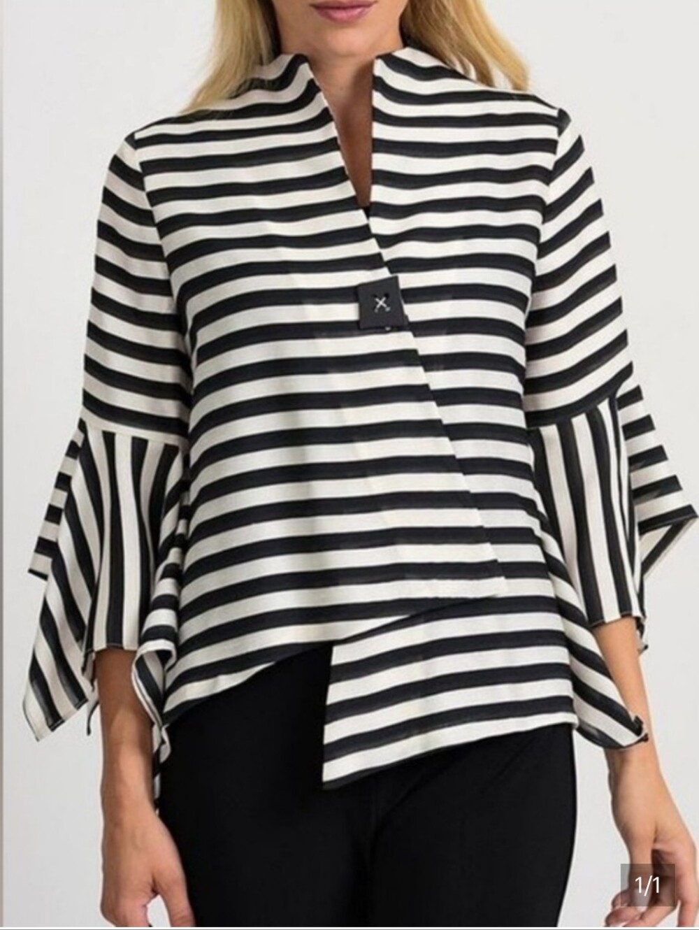 Joseph Ribkoff Striped Jacket Bell Sleeve Black White 4 Office Chic Preppy Flowy